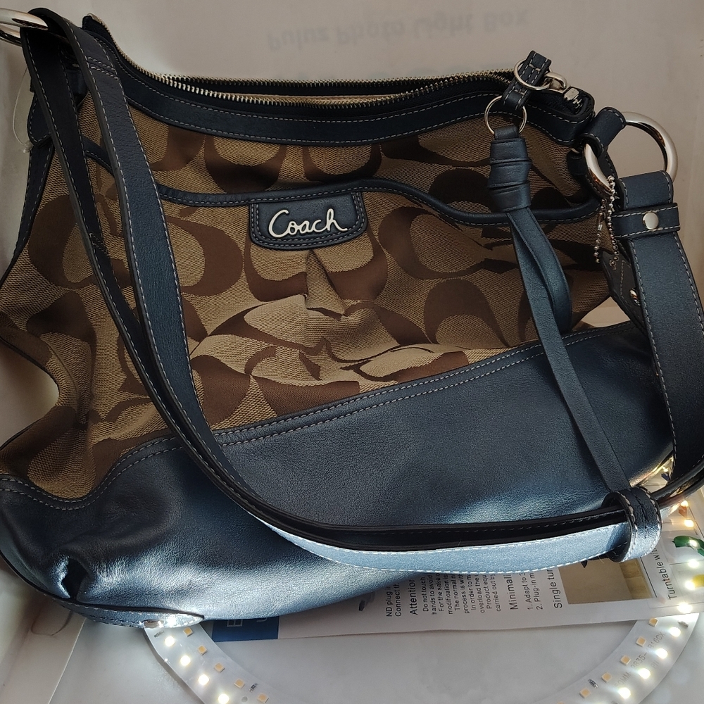 Coach Tan and Blue Shoulder Bag